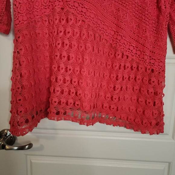 JM Collection Women's Top Large Lace Shell on Lining 3/4 Sleeve Gold Chain Neck - Picture 7 of 11